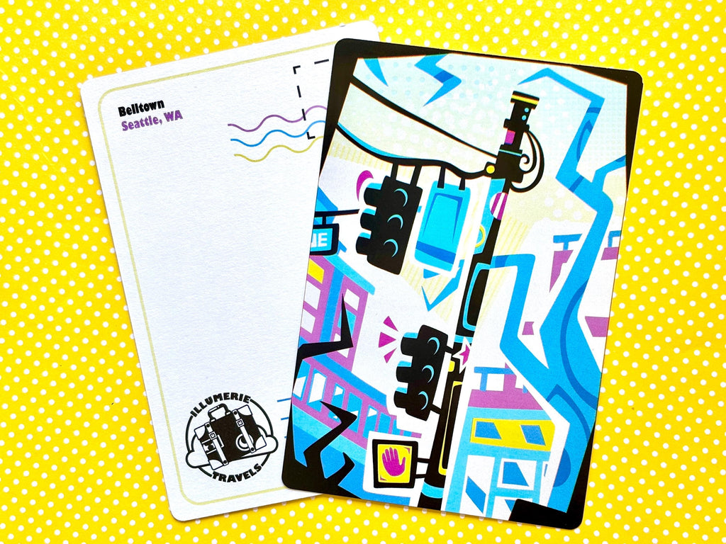 Funky Colorful City Street Postcard Belltown Seattle