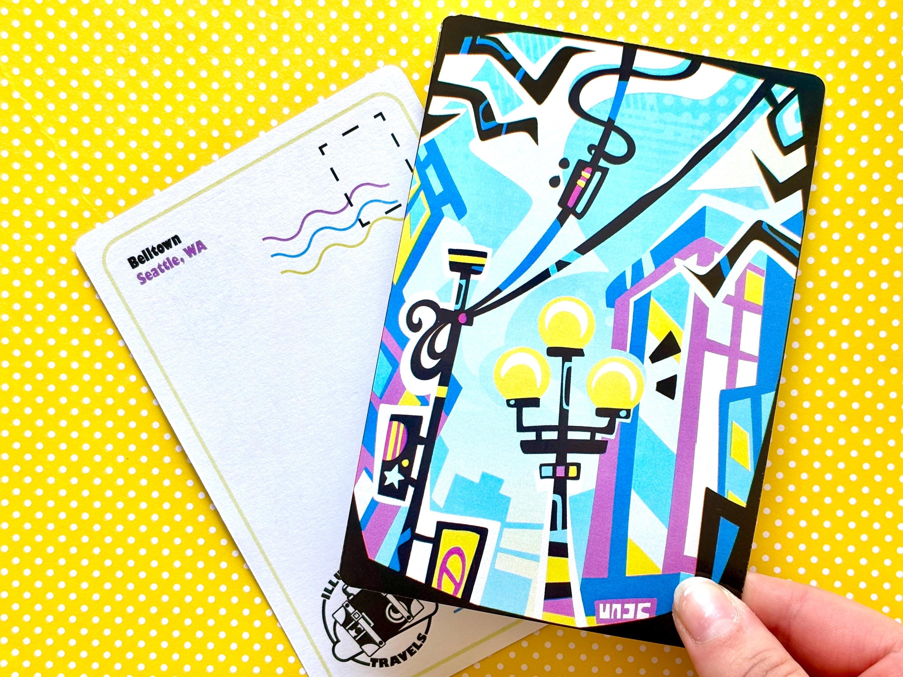 Funky Colorful City Street Postcard Belltown Seattle