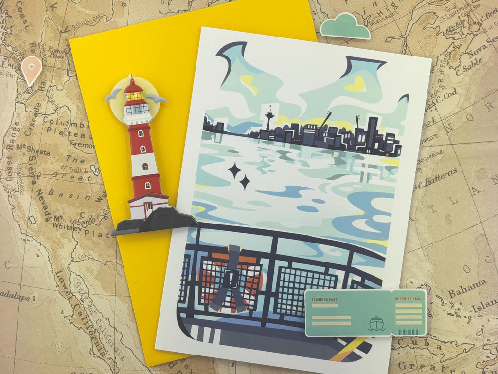 Seattle Skyline to Bainbridge Island Ferry Folded Greeting Card