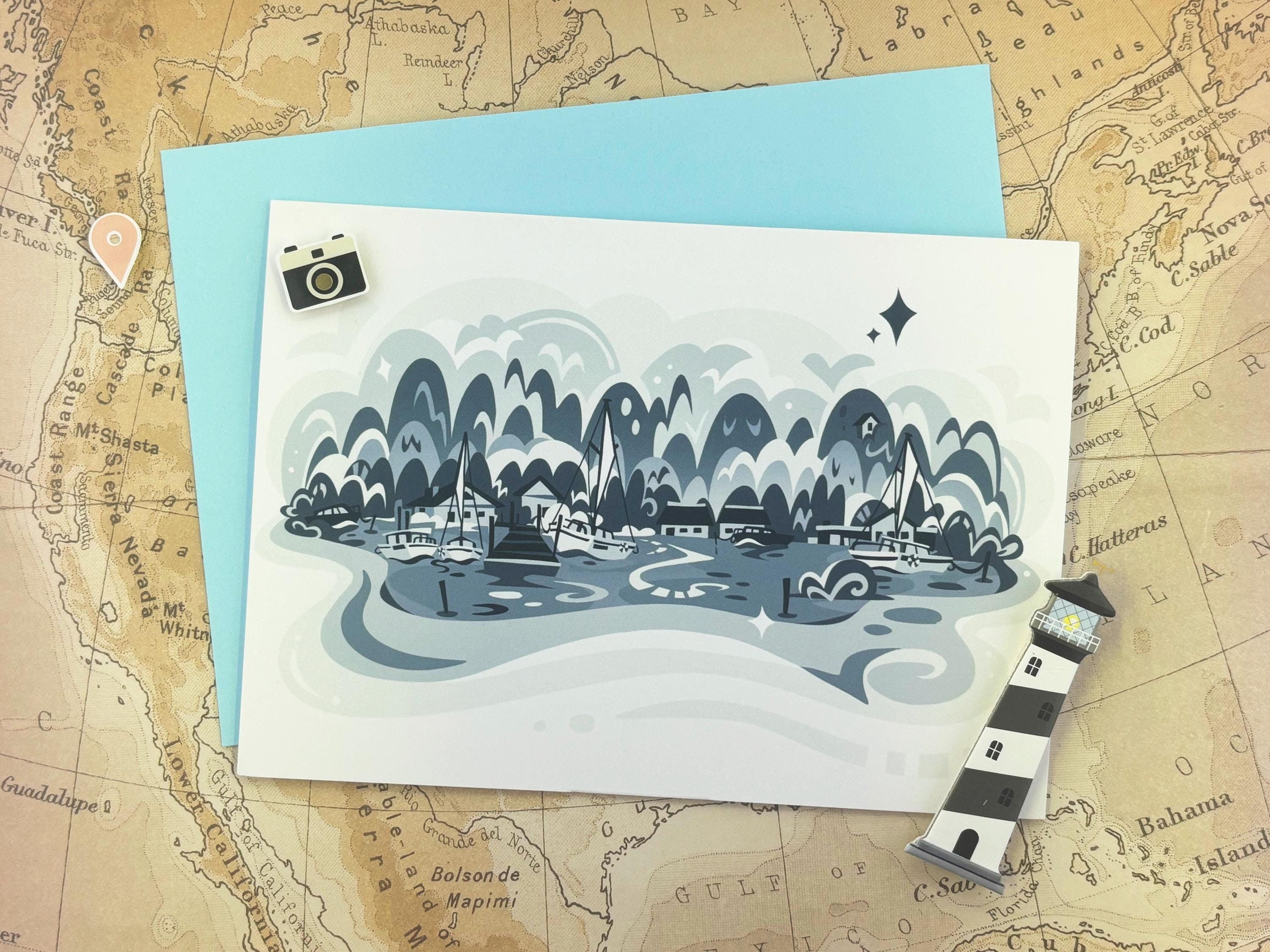 Foggy Bainbridge Island Seattle Harbor Folded Greeting Card