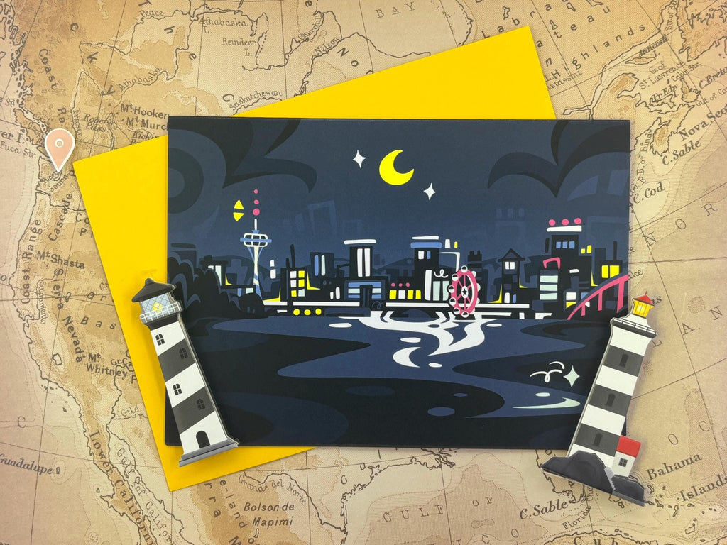 Seattle Skyline at Night Folded Greeting Card