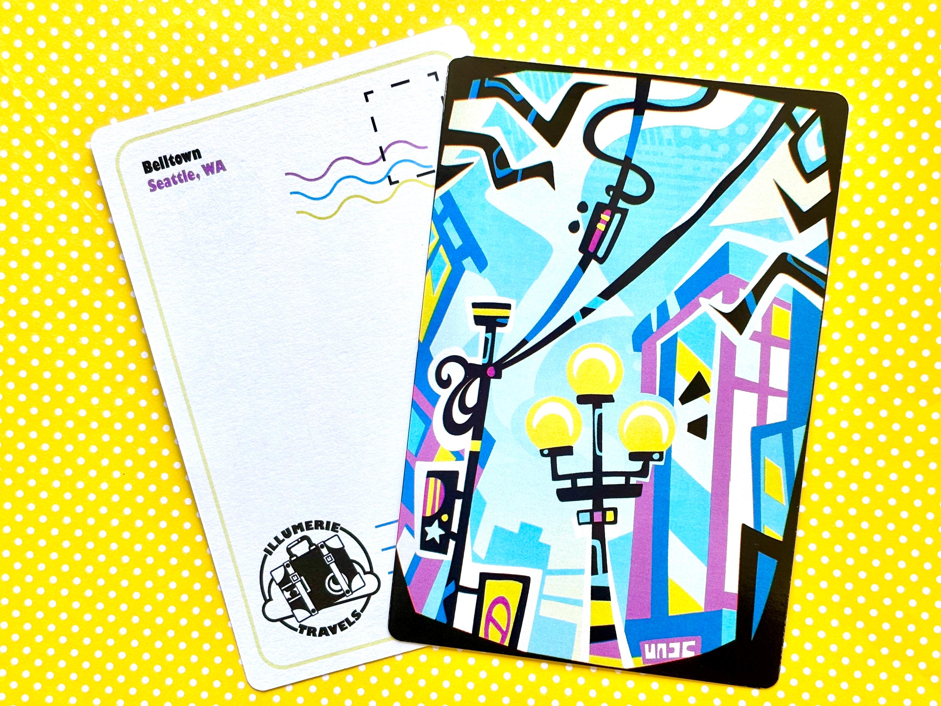 Funky Colorful City Street Postcard Belltown Seattle