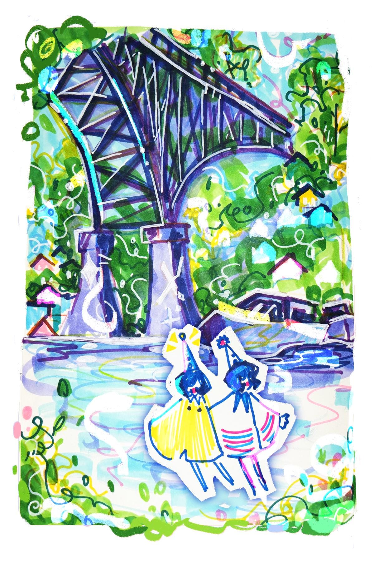 Fantasy Bridge with Jesters Postcard