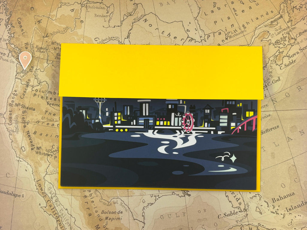 Seattle Skyline at Night Folded Greeting Card
