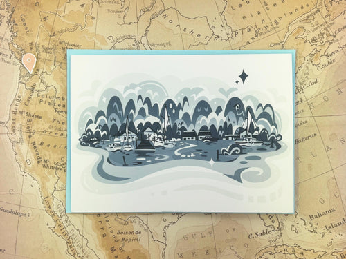 Foggy Bainbridge Island Seattle Harbor Folded Greeting Card