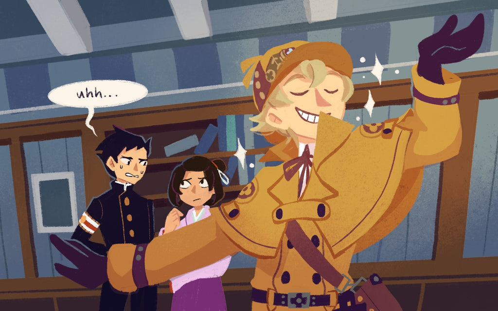 Herlock Sholmes Postcard, The Great Ace Attorney Poster, Dai Gyakuten Saiban, Naruhodo Ryunosuke, Mikotoba Susato
