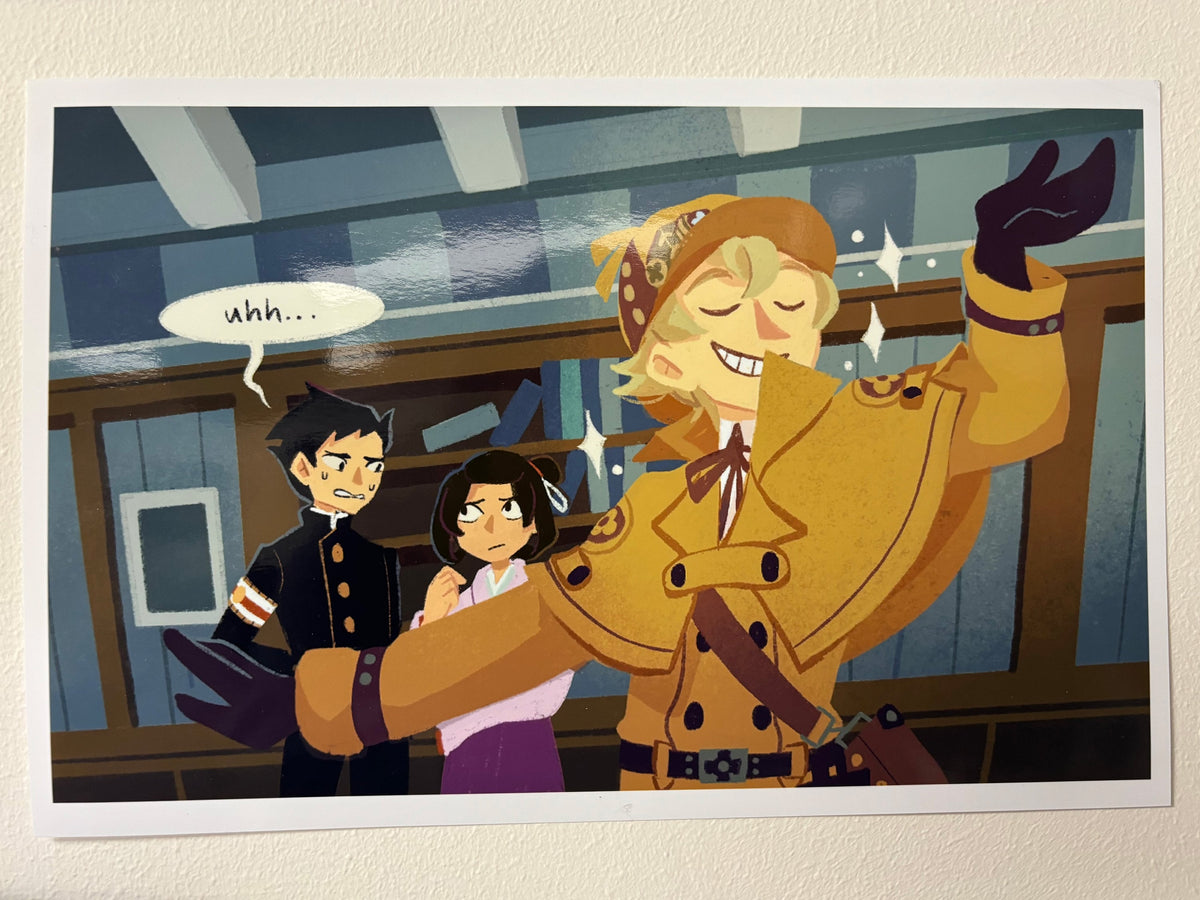 Herlock Sholmes Postcard, The Great Ace Attorney Poster, Dai Gyakuten Saiban, Naruhodo Ryunosuke, Mikotoba Susato