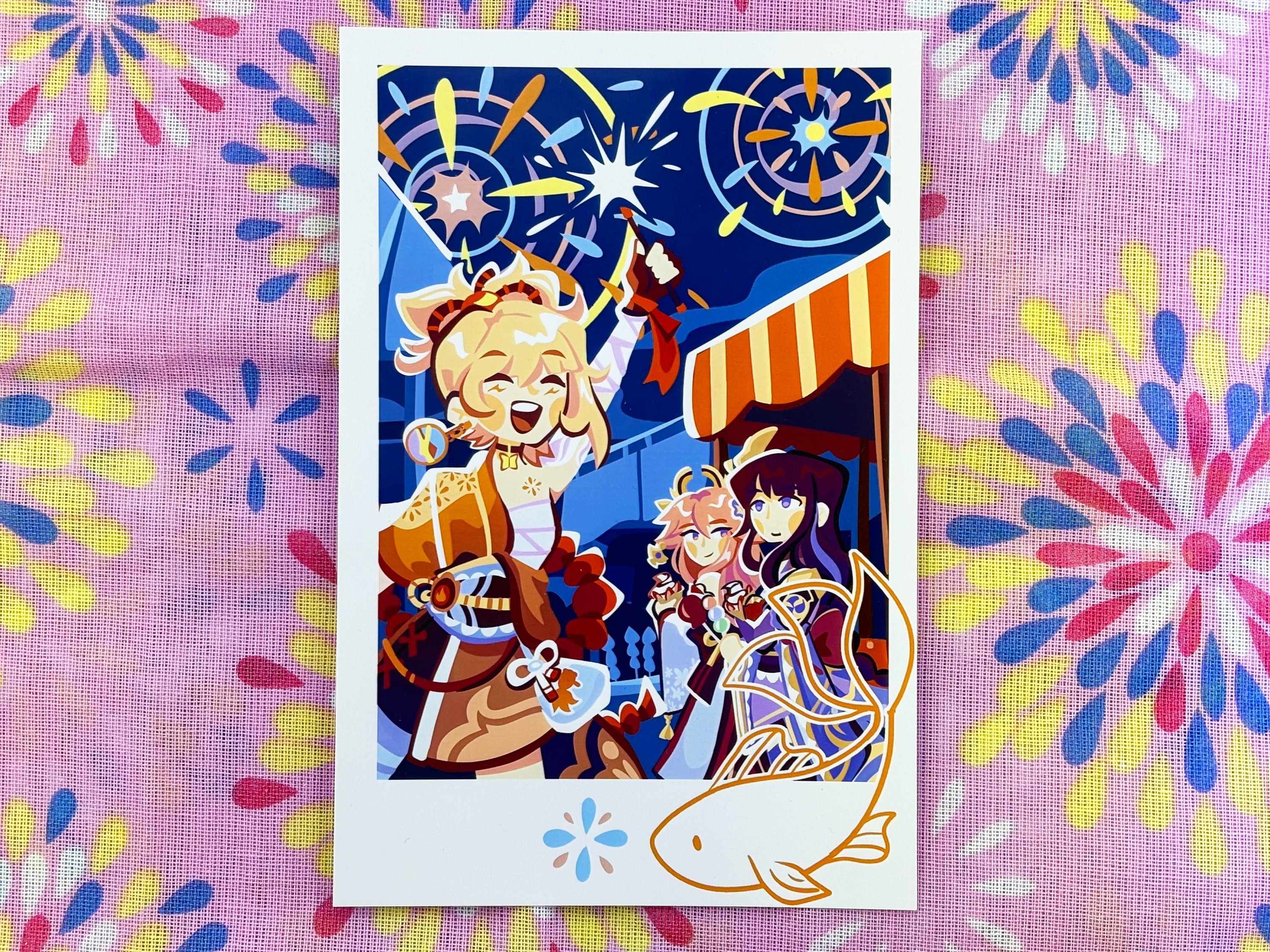 Genshin Impact Yoimiya Postcard - Inazuma Instant Photo - Raiden Shogun Ei Yae Miko