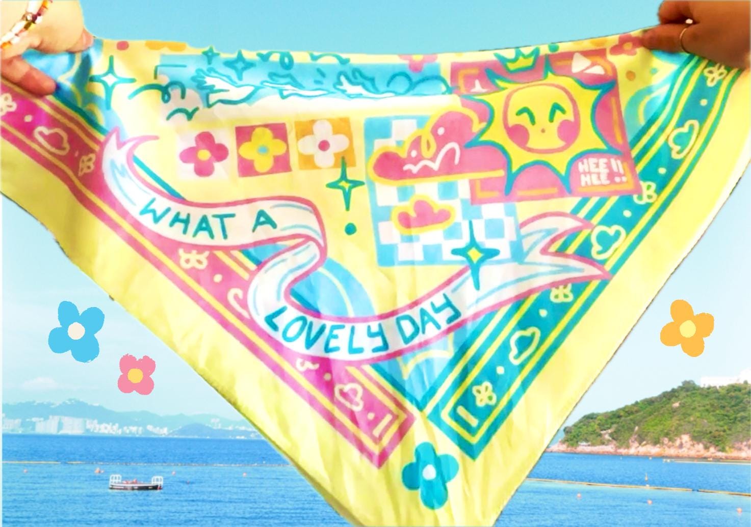 Celestial Sun Bandana, Whimsical Yellow Headband, Festival Neckerchief, USA Made