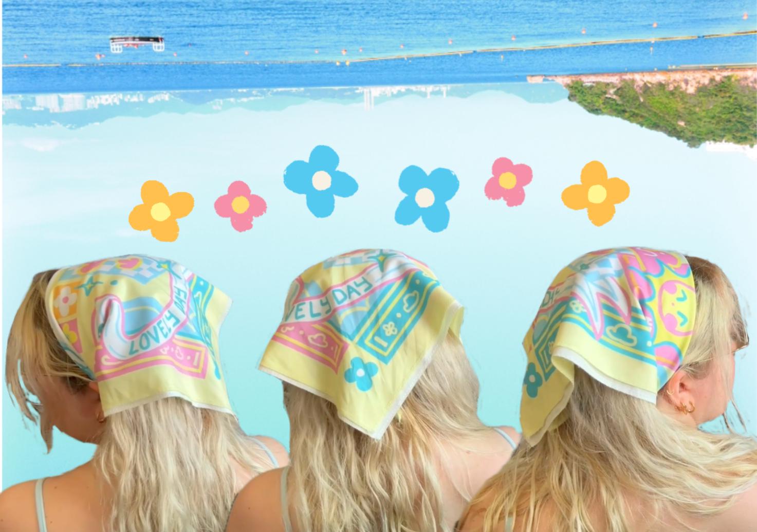 Celestial Sun Bandana, Whimsical Yellow Headband, Festival Neckerchief, USA Made