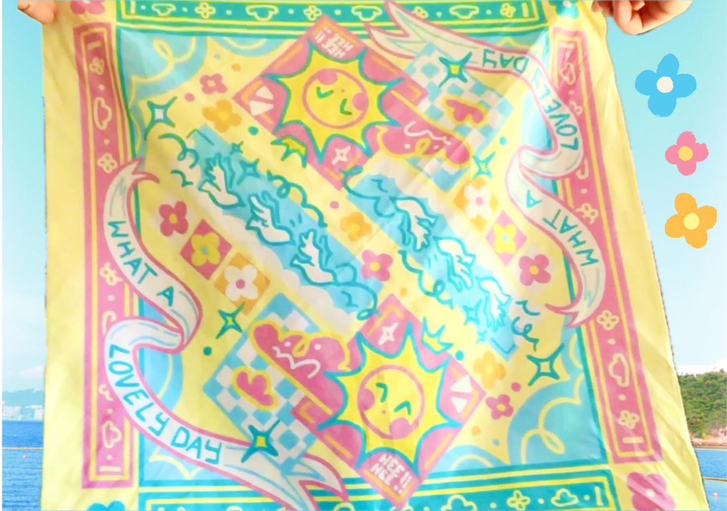 Celestial Sun Bandana, Whimsical Yellow Headband, Festival Neckerchief, USA Made