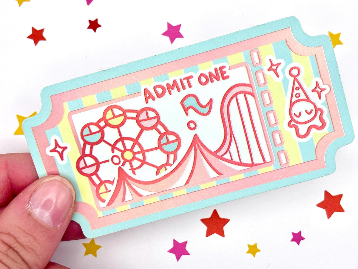 Holographic Admit One Circus Ticket Sticker | Clown Vinyl Sticker | Waterproof Durable