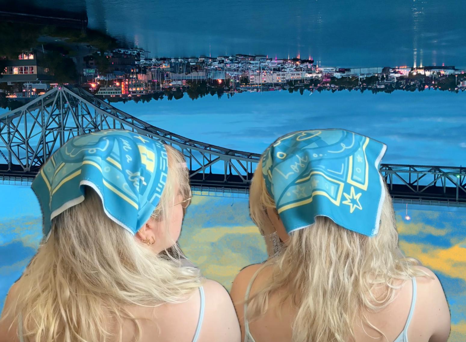 Celestial Moon Bandana, Whimsical Night Sky Scarf, Blue Headband, Festival Neckerchief, USA Made